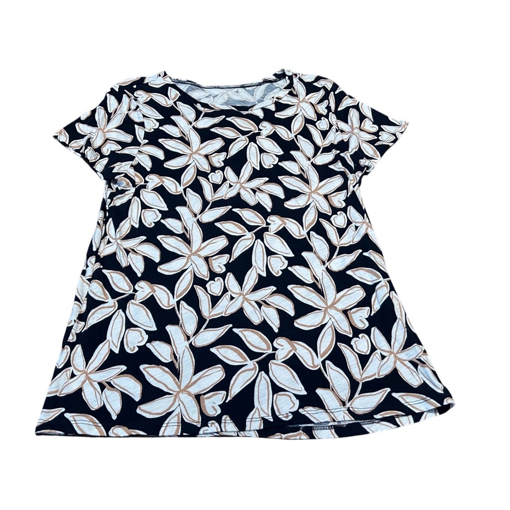 Loft Outlet Womens Large Black Floral Short Sleeve Crew Neck T-Shirt Top